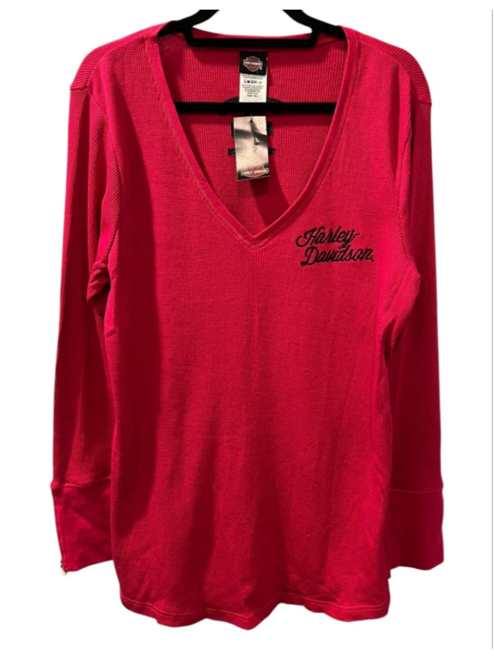 NWOT Harley-Davidson Women's Long Sleeve V-Neck Thermal Tee in Bright Pink